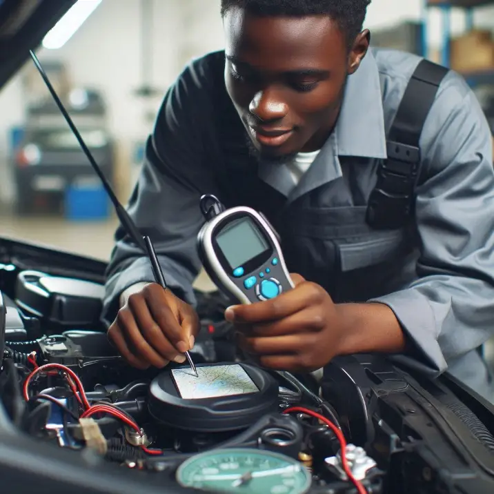 Icirus ghana ltd gps tracking technicians working on vehicle using sinotrack pro 77