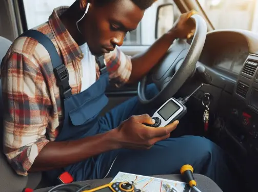 Technician at icirus ghana ltd, installing gps tracking software sinotrack pro into client vehicle.. 2